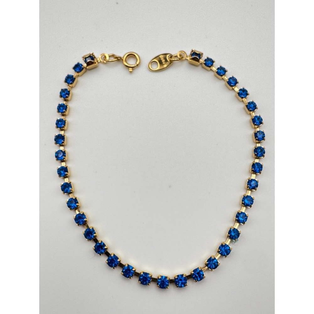 Vintage Tennis Bracelet Blue Rhinestone Avon Gold Tone 8"